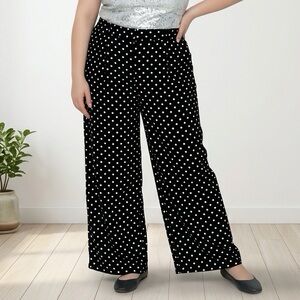 Tronjori Polka Dot Womens Pants XXL High Rise Pleated Front Wide Leg Career Chic